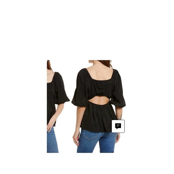 TREASURE & BOND SQUARE‎ NECK PUFF SLEEVE HIGH-LOW BLOUSE BLACK SIZE M NWT - Picture 2 of 16